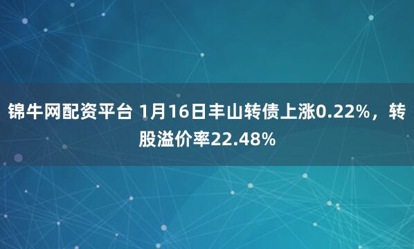 锦牛网配资平台 1月16日丰山转债上涨0.22%，转股溢价率22.48%
